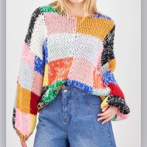 En Crème Chunky Multicolor Patchwork Sweater - Women's Small/Medium